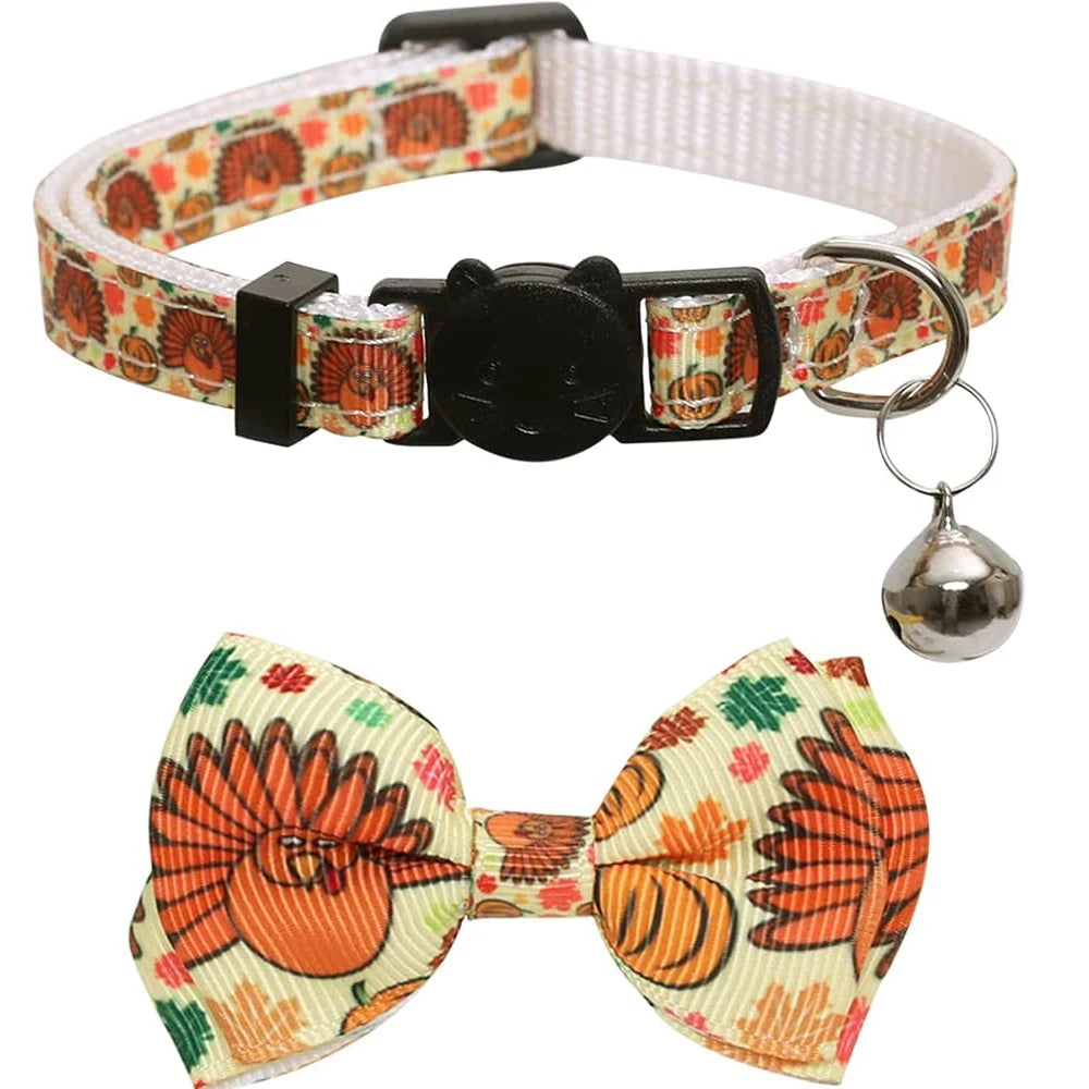 Turkeys and Pumpkins Thanksgiving Breakaway Cat Collar