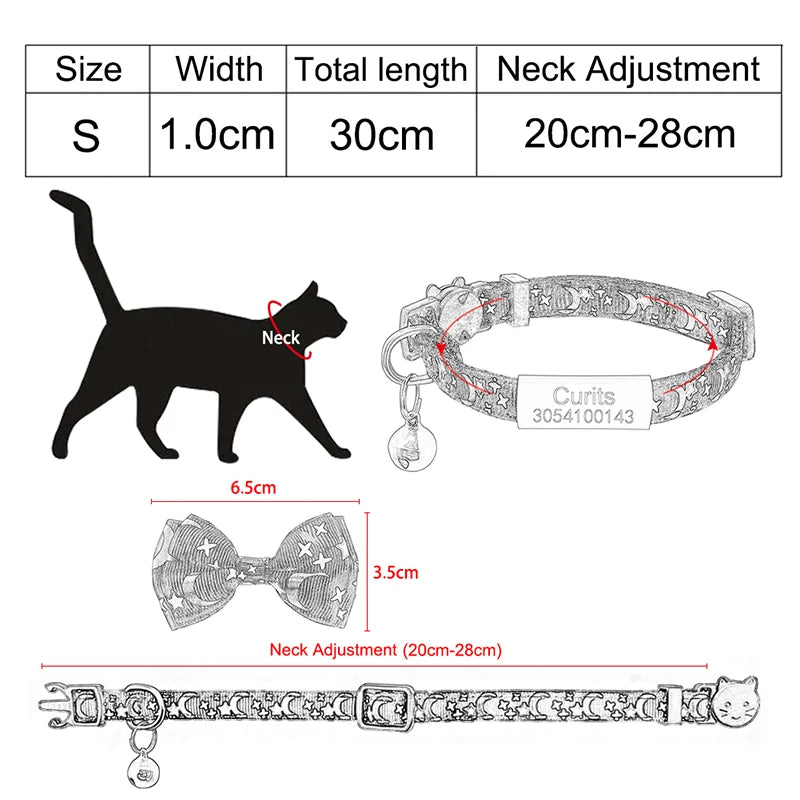 Black ID Tag Star & Moon Cat Collar