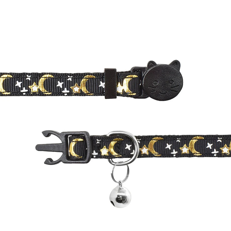 Black ID Tag Star & Moon Cat Collar