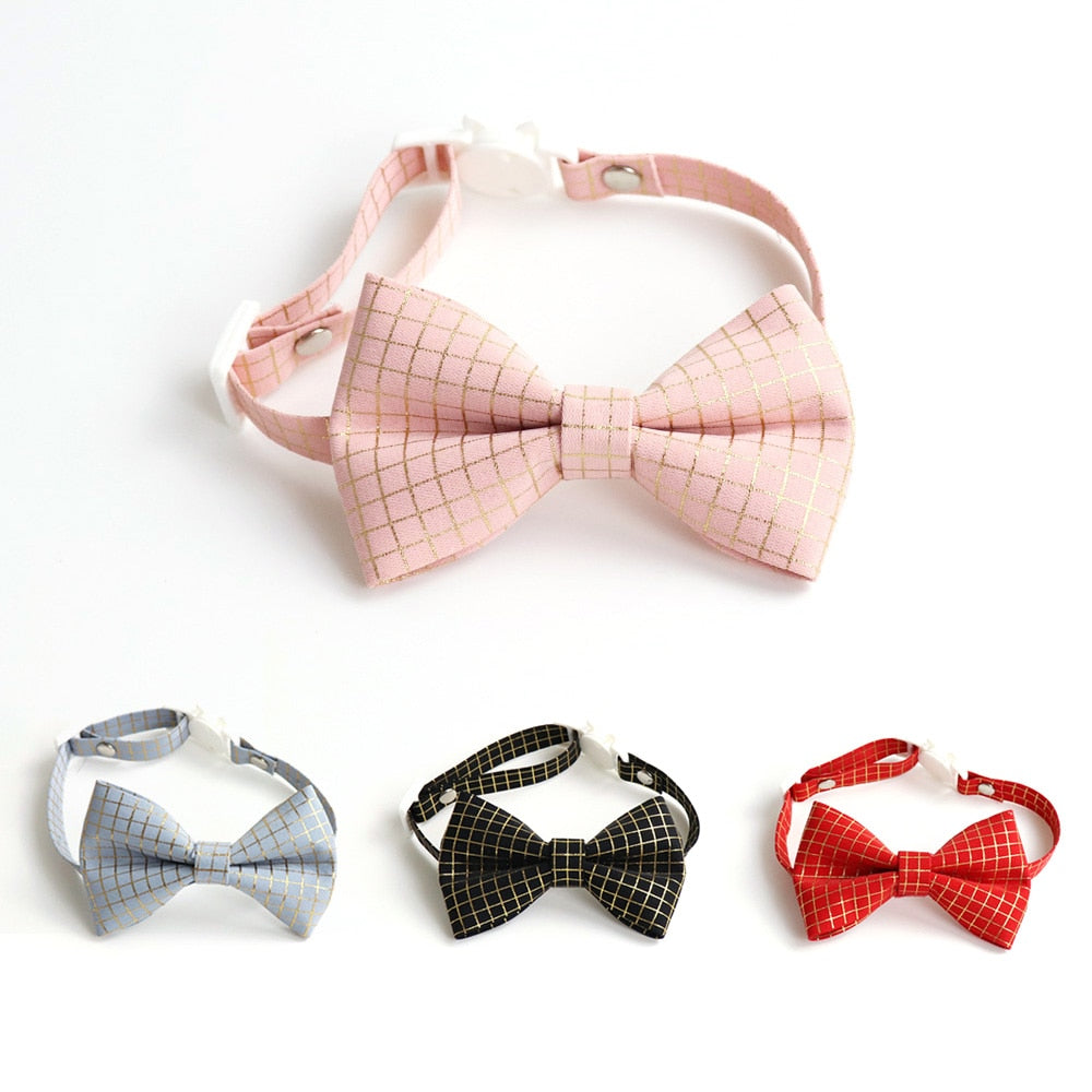 Seasonally Stylish Reflective Plaid Bowknot and Tie Cat Collar