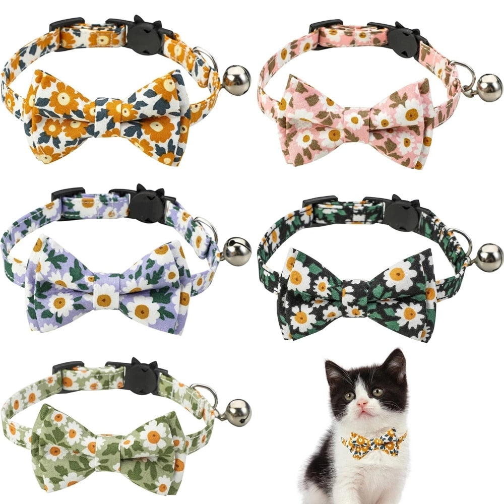 Flower Power Bandana and Bowtie Cat Collar