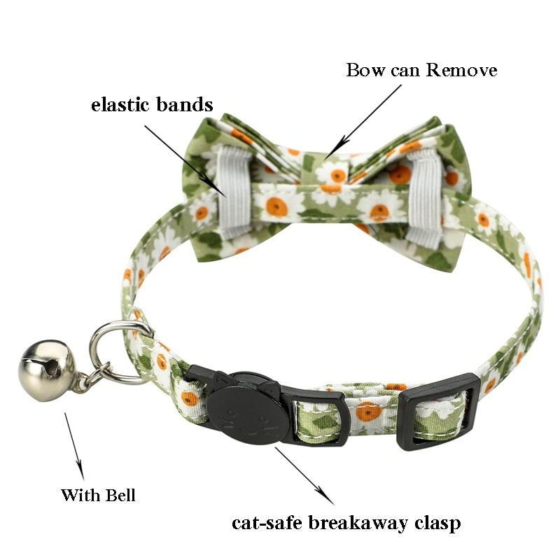 Flower Power Bandana and Bowtie Cat Collar