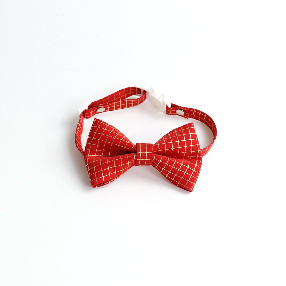 Seasonally Stylish Reflective Plaid Bowknot and Tie Cat Collar