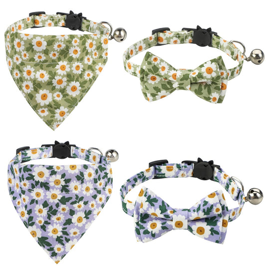 Flower Power Bandana and Bowtie Cat Collar