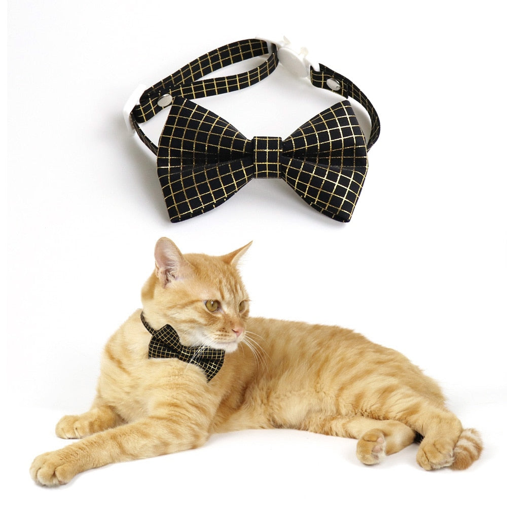 Seasonally Stylish Reflective Plaid Bowknot and Tie Cat Collar