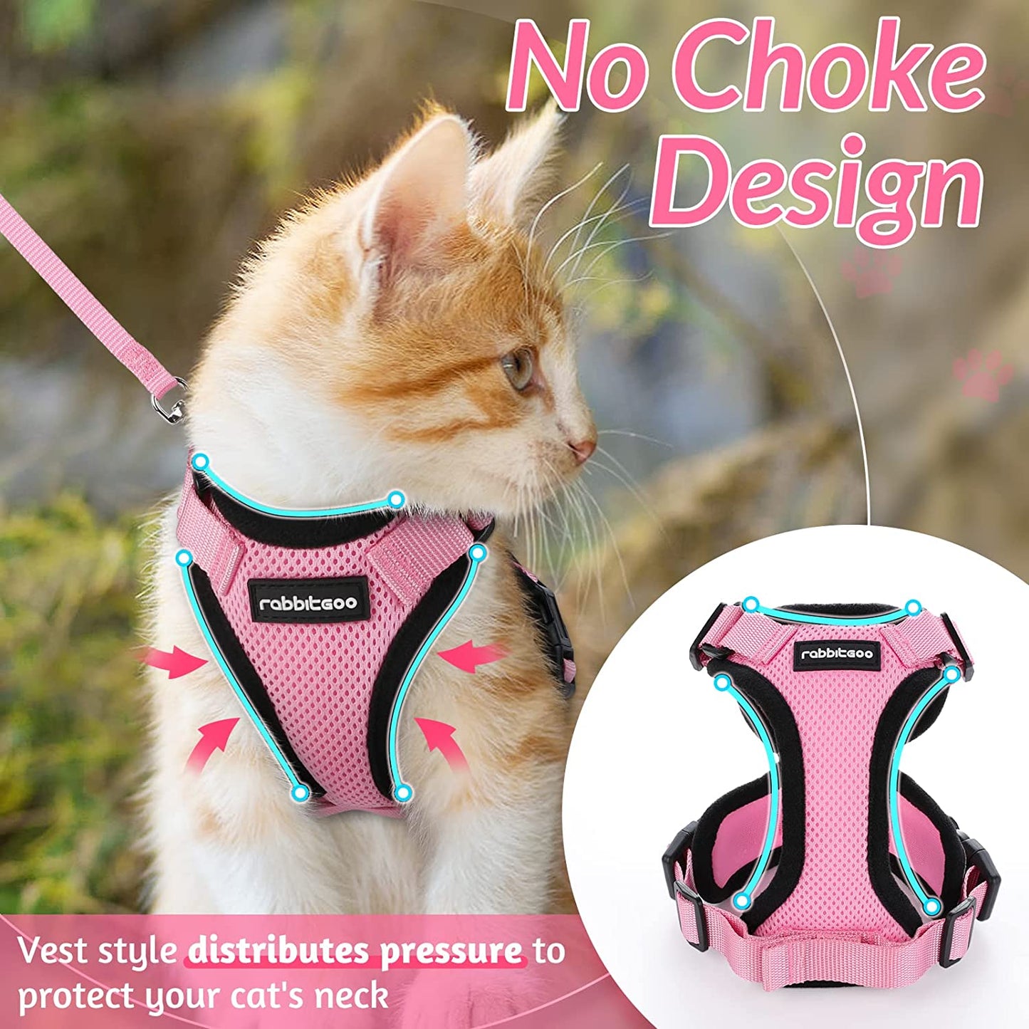 Escape Proof Soft Mesh Small Cat Harness W/ Matching  Leash